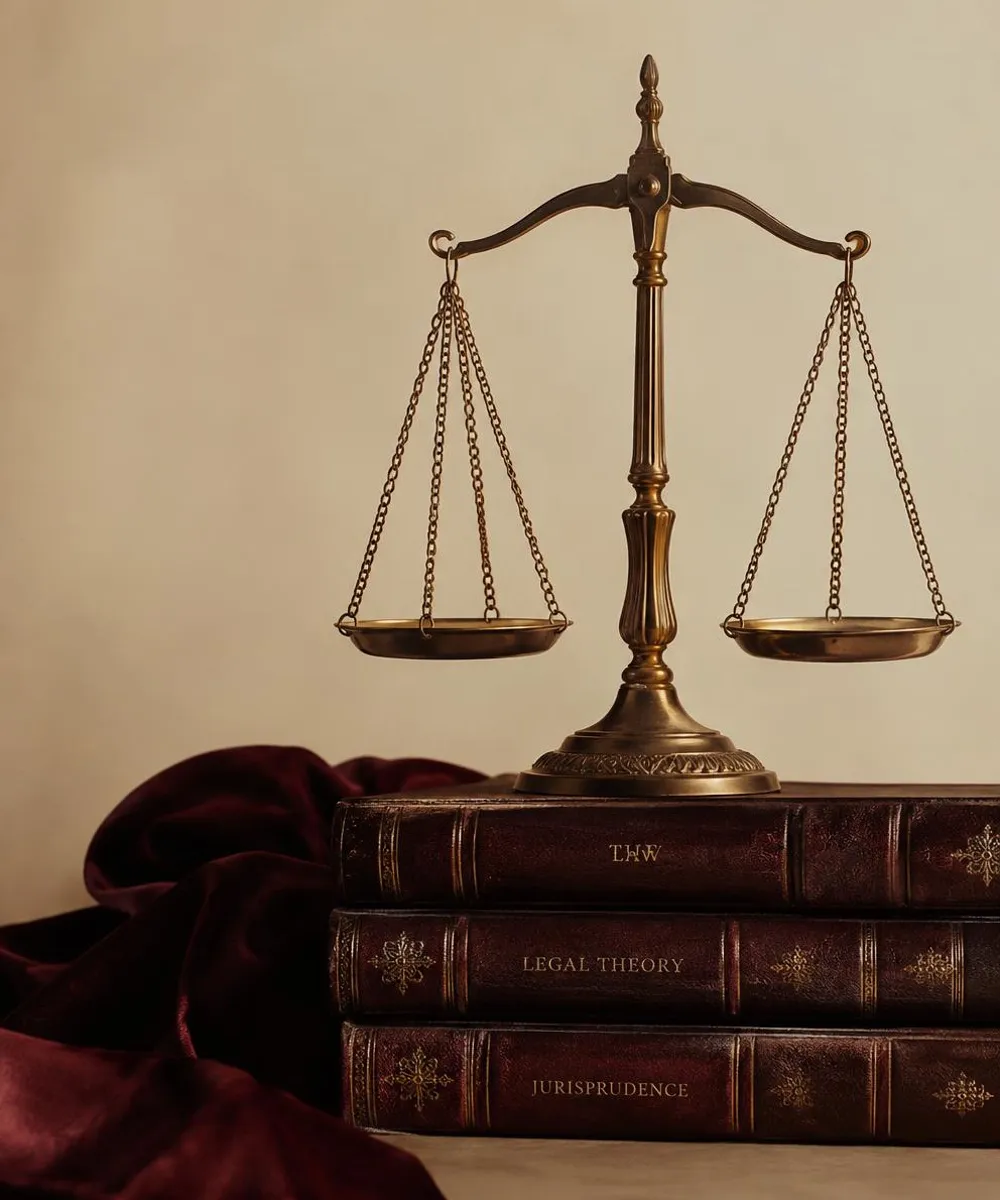 Весы правосудия на стопке юридических книг